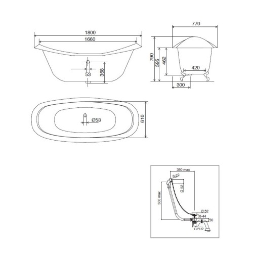 GENTRY HOME TULIP BAÑERA 1800X770