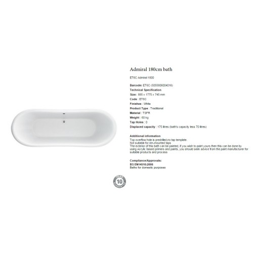 bañera-burlington-admiral-1800-terra-ceramica