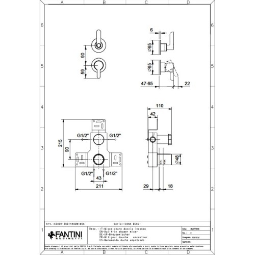 FANTINI ICONA DECO MONOMANDO DUCHA EMPOTRADO (VARIOS ACABADOS)