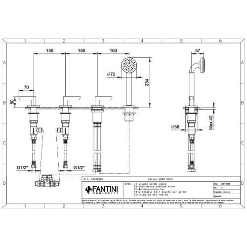 FANTINI ICONA DECO GRUPO BAÑERA REPISA (VARIOS ACABADOS)