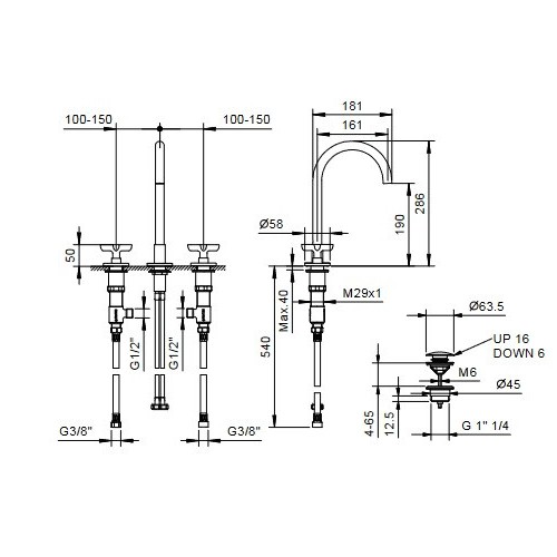 FANTINI ICONA CLASSIC BATERÍA LAVABO 3 ELEMENTOS