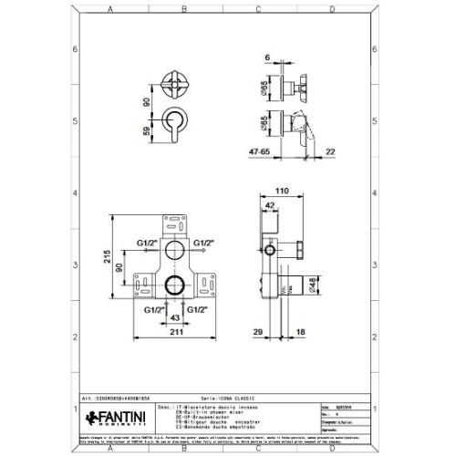 FANTINI ICONA CLASSIC MONOMANDO DUCHA EMPOTRADO (VARIOS ACABADOS)