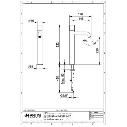 FANTINI NOSTROMO MONOMANDO LAVABO ALTO (VARIOS ACABADOS)
