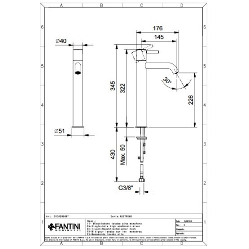FANTINI NOSTROMO MONOMANDO LAVABO ALTO (VARIOS ACABADOS)