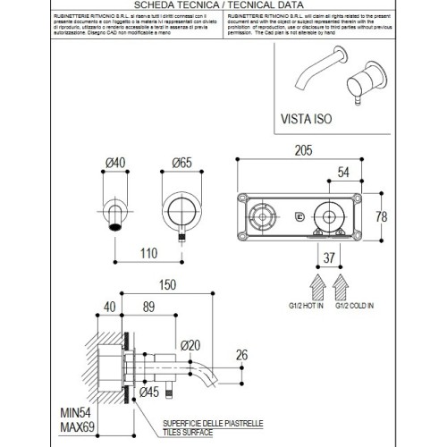 RITMONIO DIAMETRO 35 MEZCLADOR MONOMANDO EMPOTRADO LAVABO (VARIOS ACABADOS)