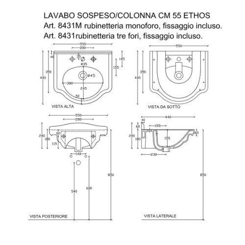 GALASSIA ETHOS LAVABO CON TOALLERO 55cm (VARIOS COLORES)