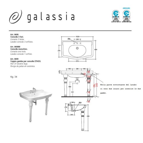 GALASSIA ETHOS LAVABO 102 cm
