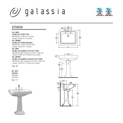 GALASSIA ETHOS LAVABO 71 cm