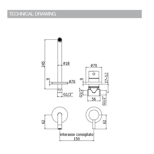 PAFFONI LIGHT EXCLUSIVE GRIFO LAVABO EMPOTRADO (VARIOS ACABADOS)