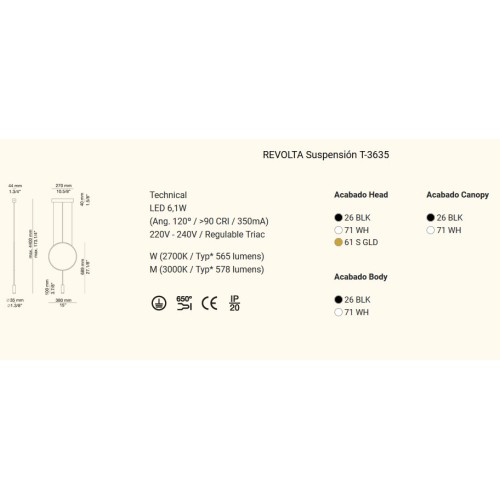 ESTILUZ REVOLTA T-3635 LÁMPARA DE TECHO (VARIOS ACABADOS)