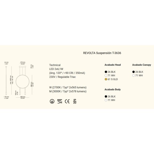 ESTILUZ REVOLTA T-3636 LÁMPARA DE TECHO (VARIOS ACABADOS)
