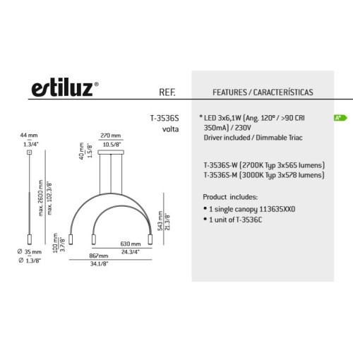 ESTILUZ VOLTA LÁMPARA DE TECHO (VARIOS ACABADOS)