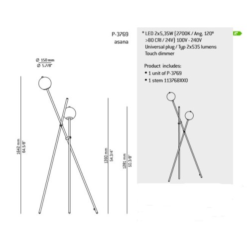 ESTILUZ ASANA P-3769 LÁMPARA DE PIE (VARIOS ACABADOS)