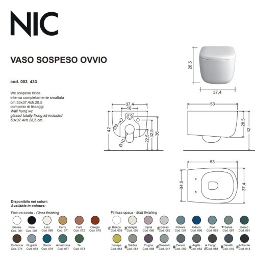 Nic inodoro suspendido ovvio en colores | Terraceramica