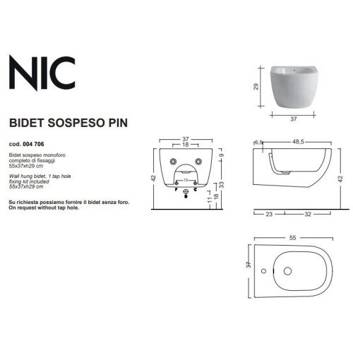 Pin es un bidé suspendido de porcelana de la marca Nic | Terracerámica
