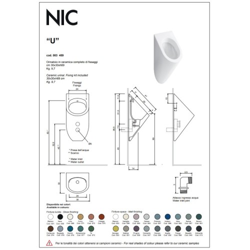 Nic urinario suspendido U. Disponible en colores | Terracerámica