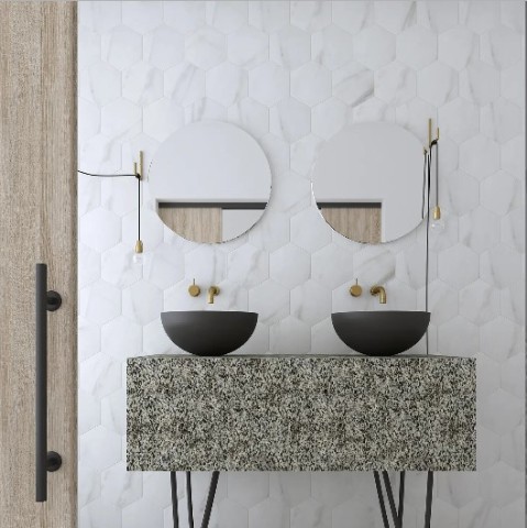 Love Affairs Calacatta Hexagon es un gres de Wow | Terracerámica