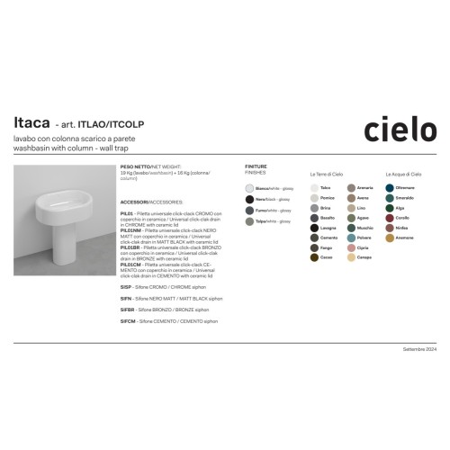 Lavabo freestanding Itaca de Cielo en varios colores | Terracerámica