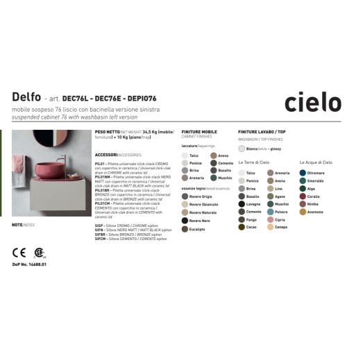 Mueble con lavabo Delfo76, de Cielo en varios colores | Terracerámica