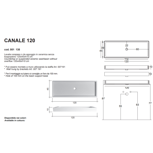 Canale 120 es un lavabo cerámico de colores de Nic | Terracerámica