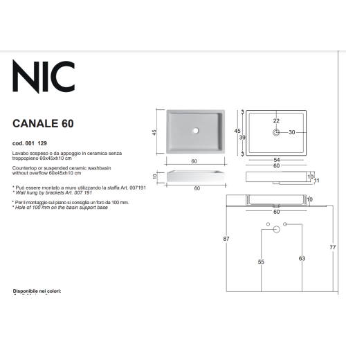Canale 60 es un lavabo cerámico de colores de Nic | Terracerámica